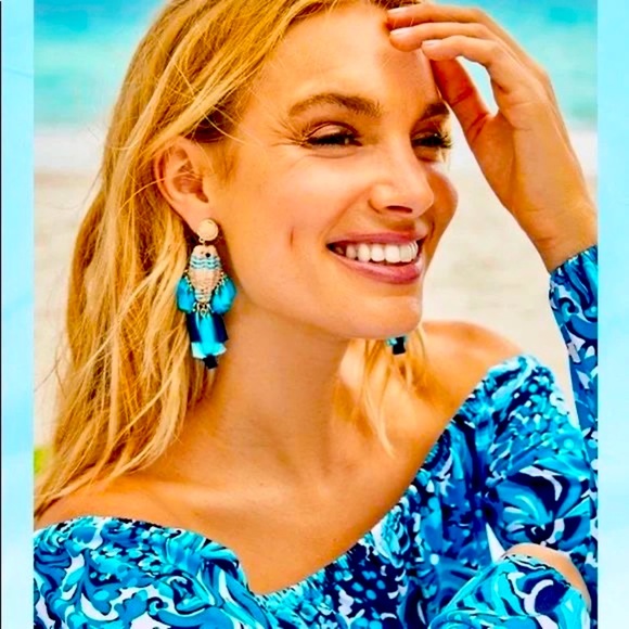 Lilly Pulitzer GWP Fishy Kiss Raffia Silk Tassel Earrings- NWT - Picture 2 of 16